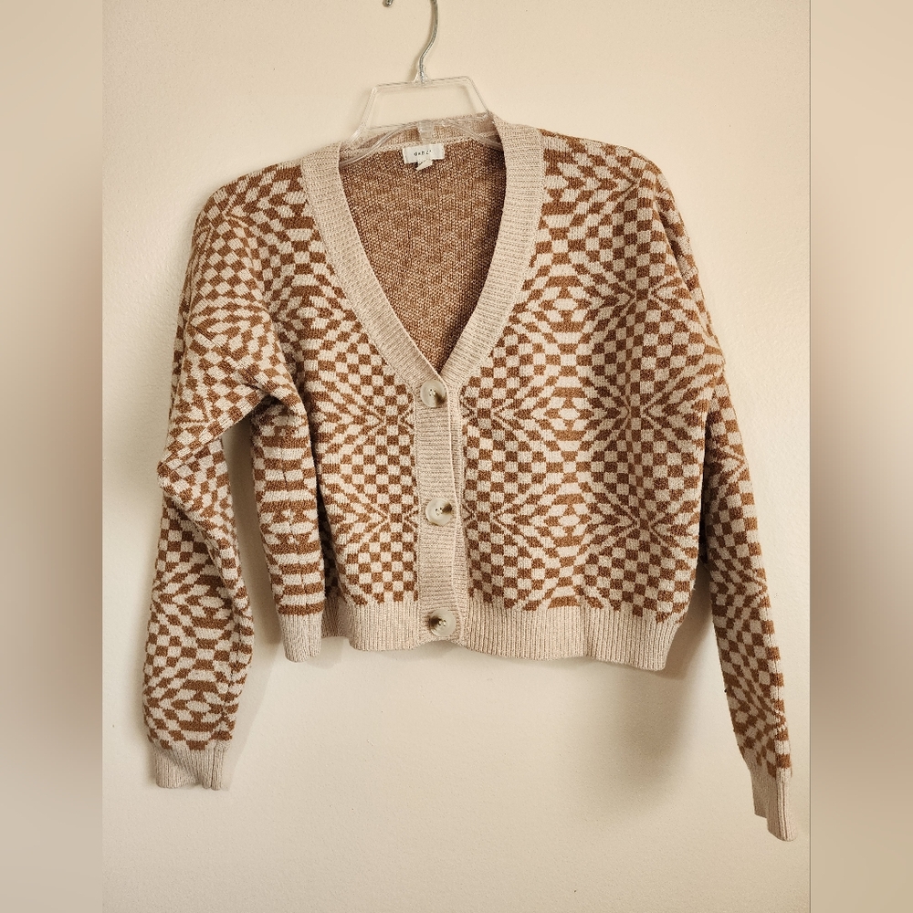 Brown and Cream Checkered Cardigan